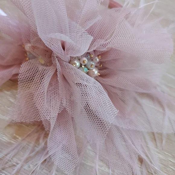 Handmade Pink Feathered Kids Headband - Picture 2 of 3
